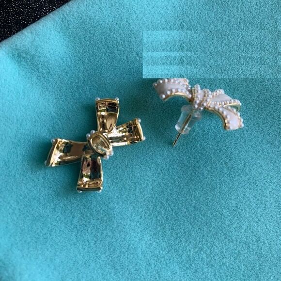 New Beautiful Bow-knot With Pearl Long Tassel Earrings 2 in 1 - Picture 11 of 12